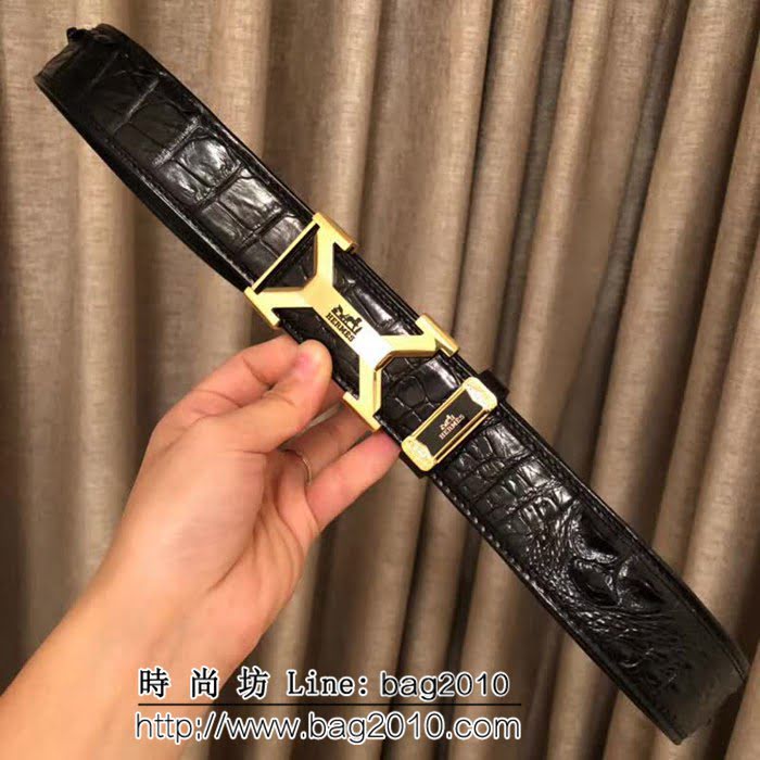愛馬仕HERMES 純手工美洲鱷魚無拼接骨皮 專櫃奢華高端男士皮帶 HHG1663
